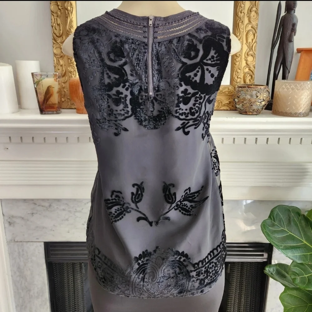 Anthropologie Meadow Rue Black Velvet Burnout Top Whimsigoth Witchy Size Small